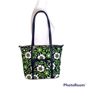 Vera Bradley tote navy blue green zip top quilted floral